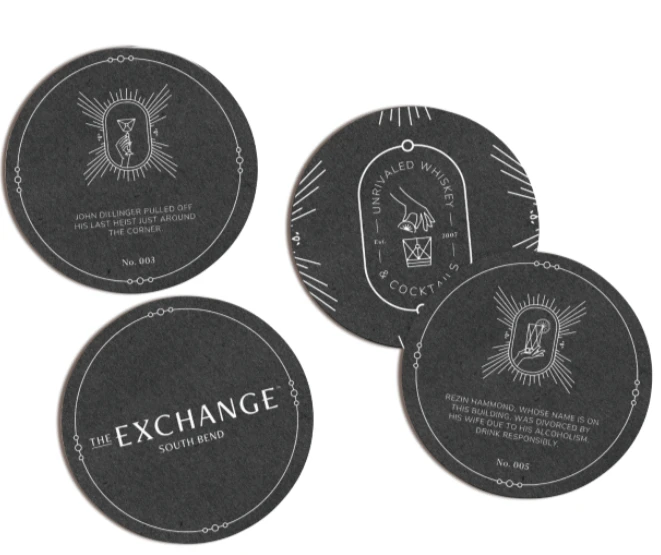 Coasters for the rebranded Exchange Bars